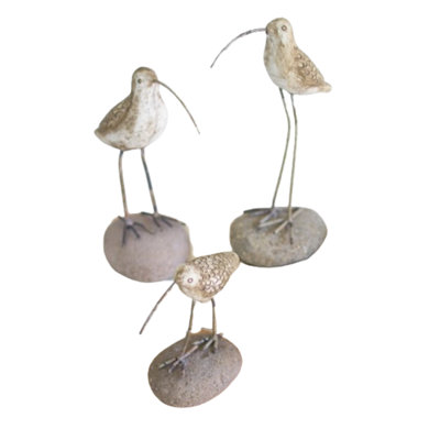  Painted Clay Shore Birds on Rock Bases – Handmade Coastal Decor, Set of Three