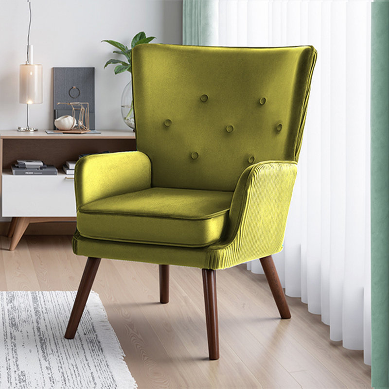 71cm W Modern Solid Wood Armchair & Accent Chair with Velvet Upholstery for Living Room , Green