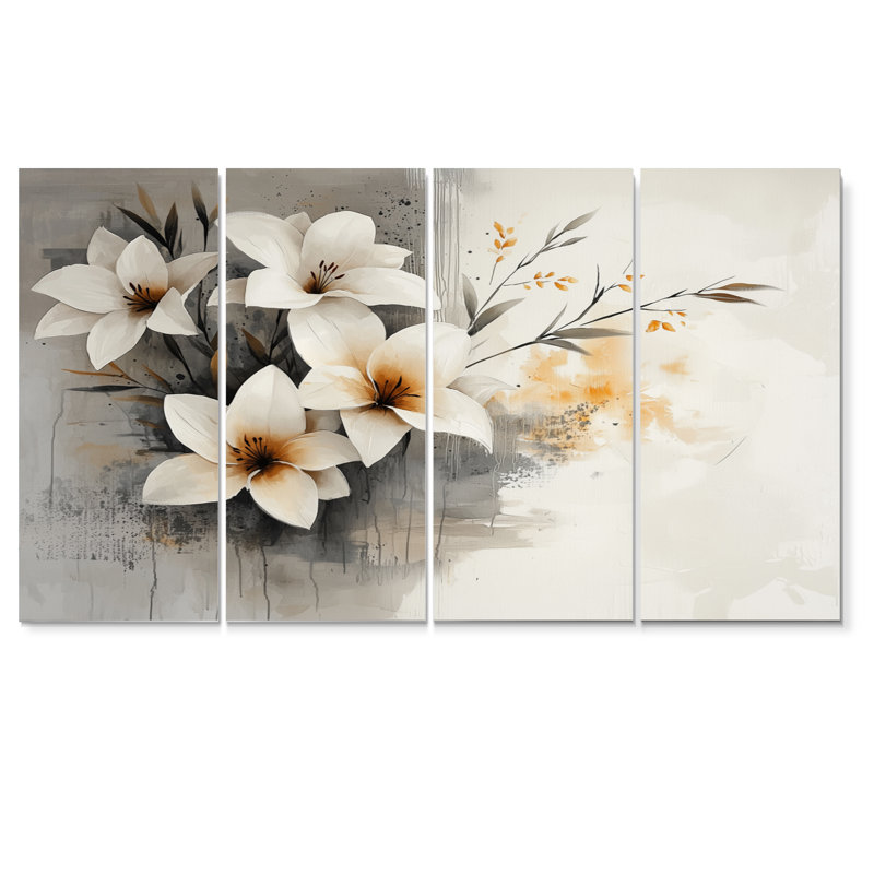 Jardin blanc doré de Lilie I - art mural doré - ensemble d'art mural traditionnel, H 28 po x l 48 po, 4