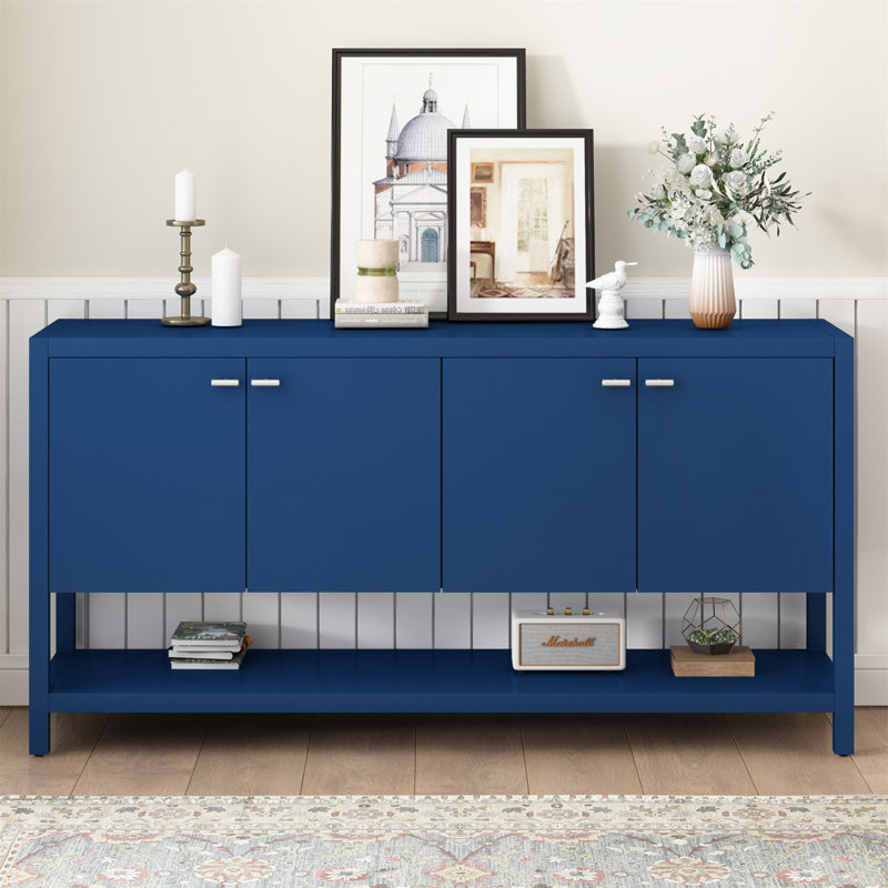 Console fonctionnelle avec beaucoup de rangement, idéale pour le bureau, l'entrée et le salon, Marine