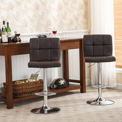 Swivel Faux Leather Adjustable Hydraulic Bar Stool, Set Of 2