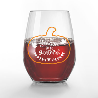 Tis the Season to be Grateful Printed Stemless Wine Glass