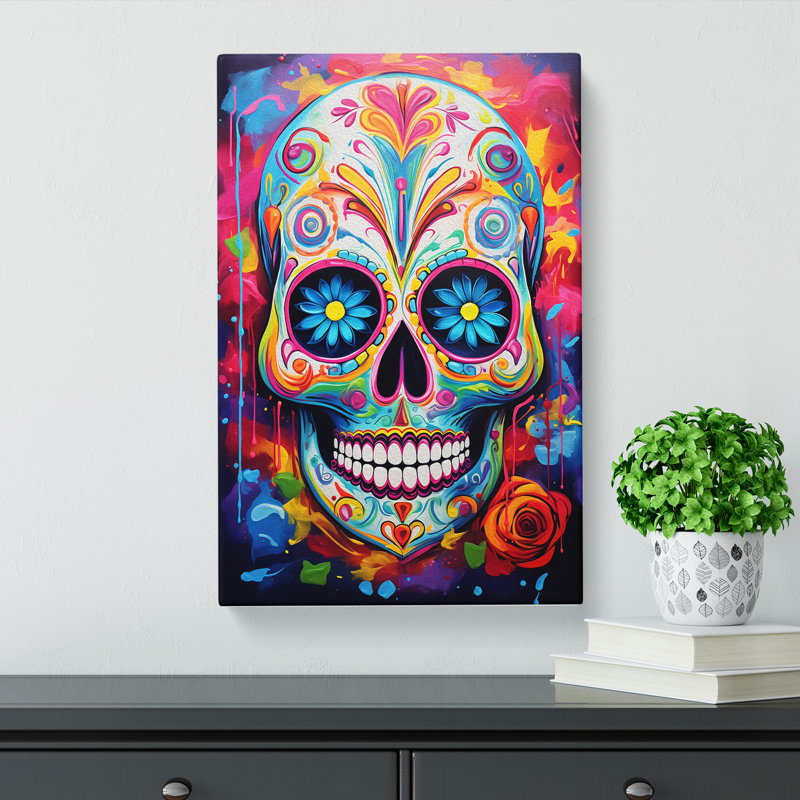 Sugar Skull Abstract Art - Wrapped Canvas, 76cm H x 50cm W x 3cm D