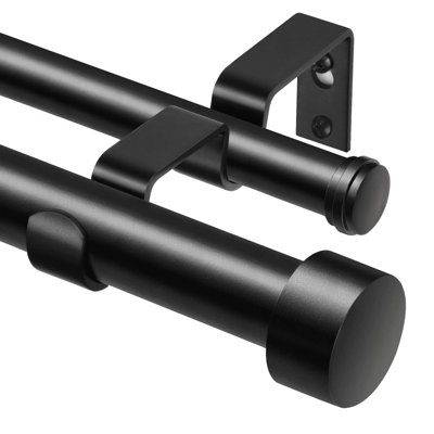 1 Inch Double Curtain Rods 66 To 120 Inches (5.5-10 Feet), Heavy Duty Adjustable Double Curtain Rod For Windows, Black Drapery Rods With End Caps