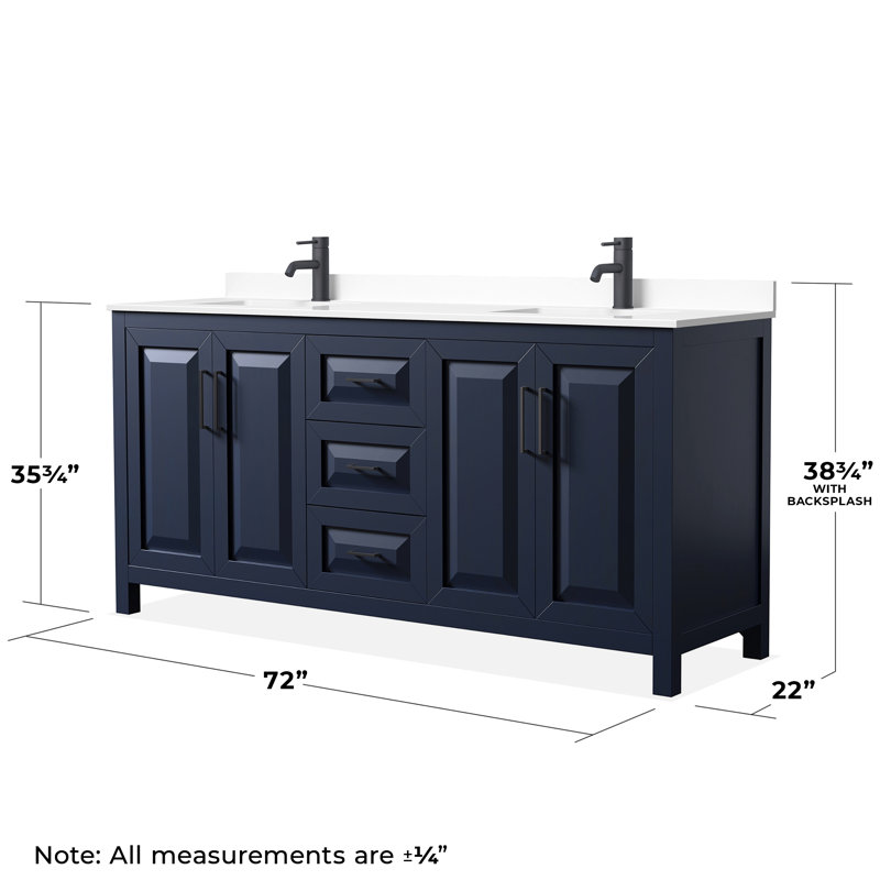 Daria 72'' W Double Vanity, Matte Black, Dark Blue, White Cultured Marble