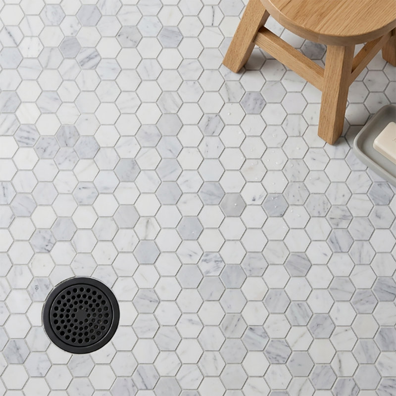 12" x 12" Oriental White Honed Marble Honeycomb Mosaic Wall & Floor Tile, Dark Gray/Cream