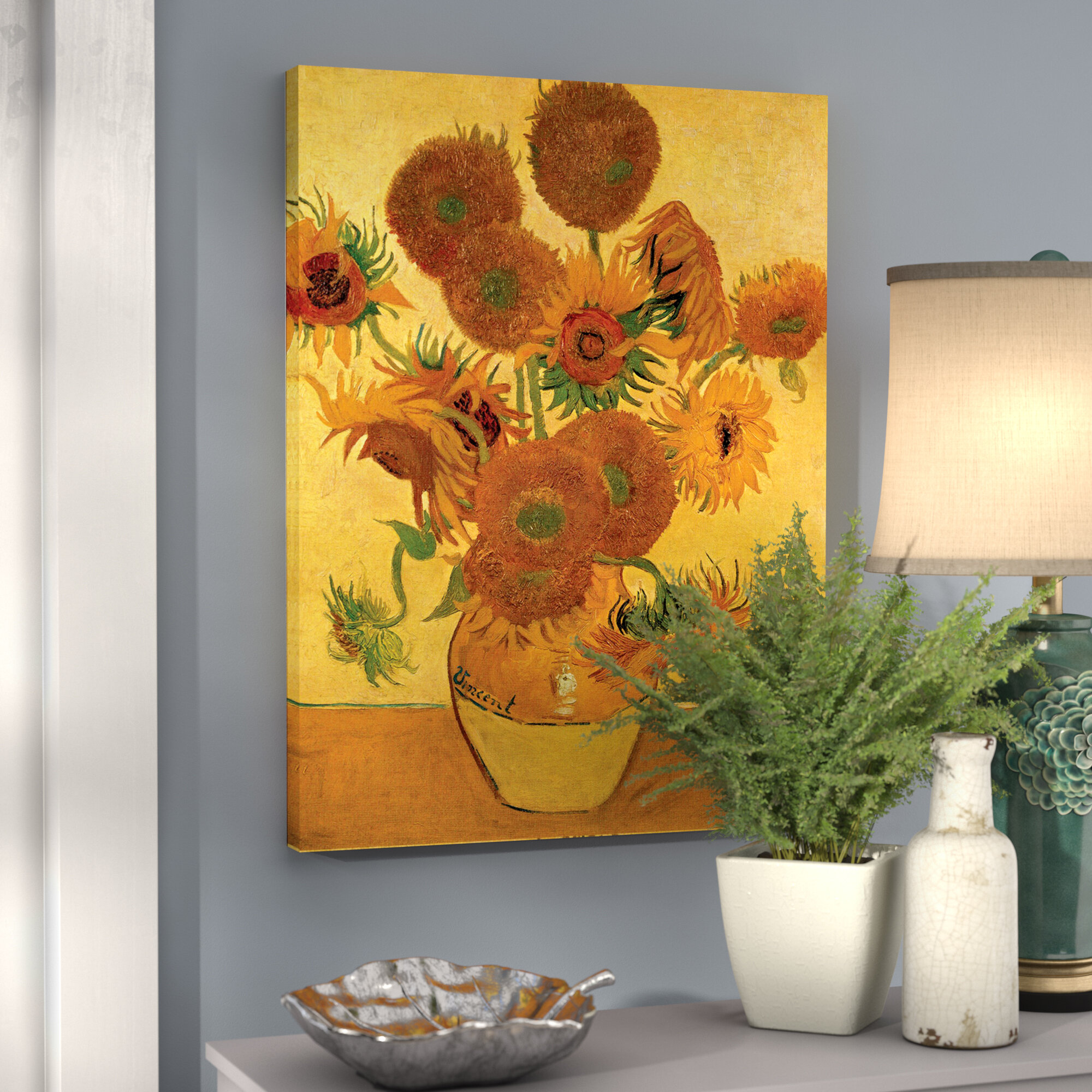 Lark Manor Miko Vase With Fifteen Sunflowers By Vincent Van Gogh Painting  On Canvas & Reviews | Wayfair