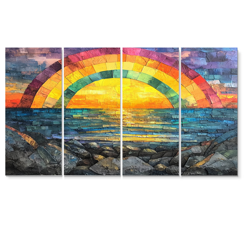 Arc-en-ciel côtier sur le rivage rocheux - - Décoration murale arc-en-ciel - - Art mural traditionnel Tradi, 4