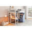Lit mezzanine simple en métal avec bureau et garde-robe tendance - blanc, bureau spacieux, source d'alimentation, DEL, tablettes et économiseur-493782737-493782738