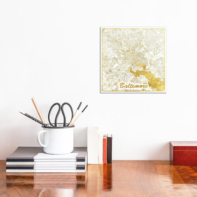 Baltimore Gold Leaf Urban Blueprint Map by Hubert Roguski - Wrapped Canvas Print