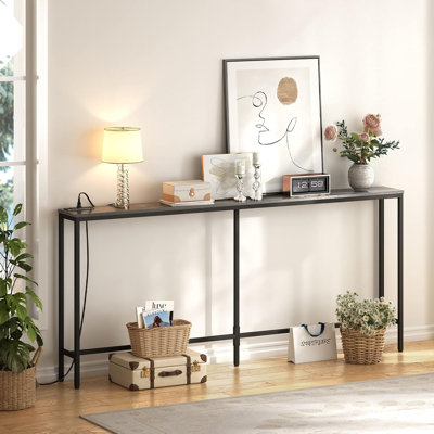 Console Table With Charging Station For Narrow Entryway Hallway Behind Couch Plant For Entrance Living Room Vintage by 17 Stories