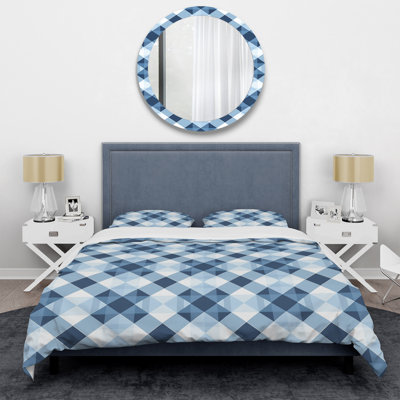 Blue White Gingham Print V - Modern Duvet Cover Set