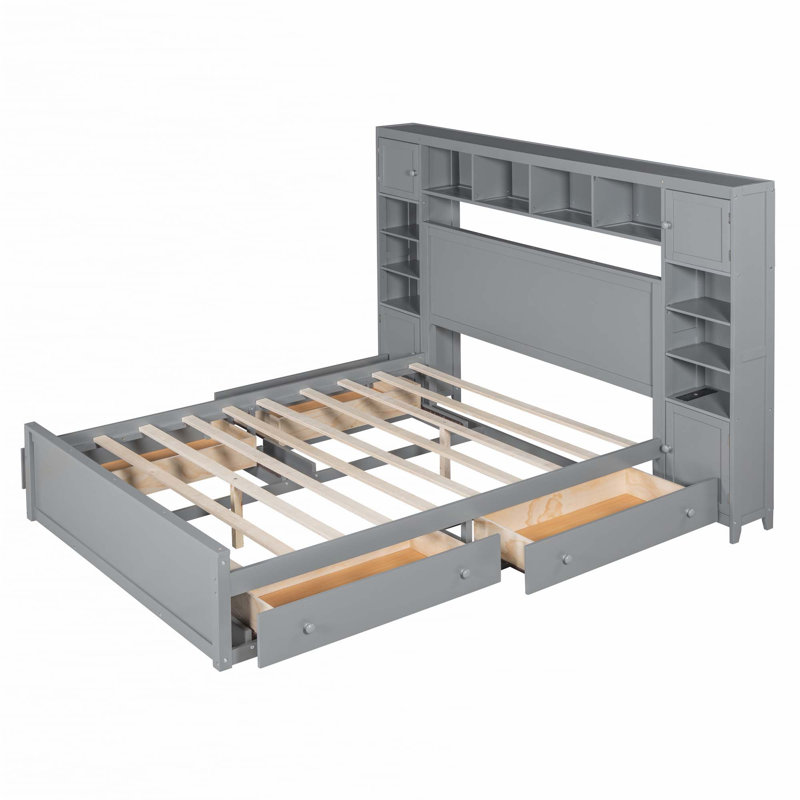 Lit en bois avec douilles, gris