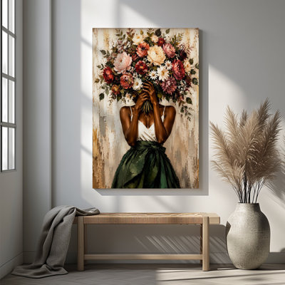 Tableau encadré sur toile (1 pièce), motif floral afro, idéal pour décorer salon, chambre à coucher, bureau, salle de bain, dortoir ou toute autre pièce. Prêt à accrocher.