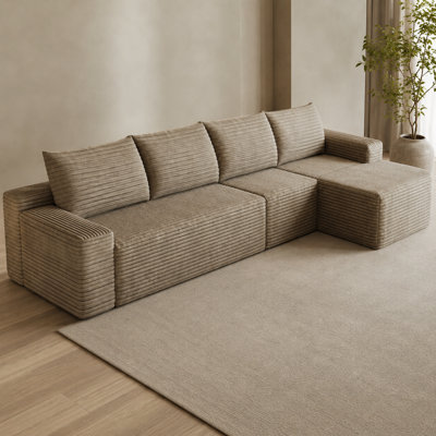 Canapé modulaire en L Camel, assise profonde, tissu velours côtelé, sans assemblage, pour le salon, la chambre à coucher