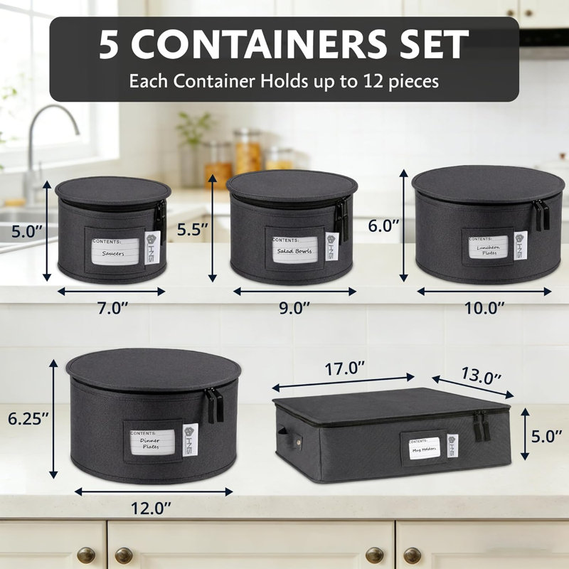Ensemble de rangement en porcelaine de Chine, paquet de 5, noir