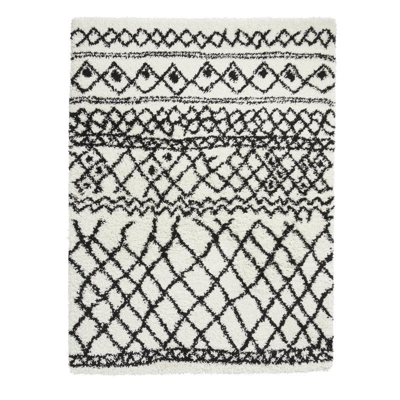 Handwoven White/Black Rug, Rectangle 200cm x 290cm