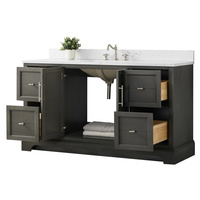 Twicken 60" Single Sink Freestanding Bathroom Vanity with Engineered Marble Top, Silver Gray