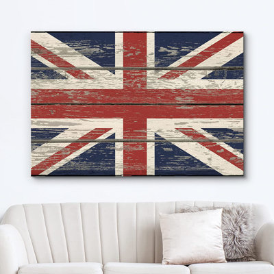" Flag Of UK/Union Jack On Vintage Wood Board Background "