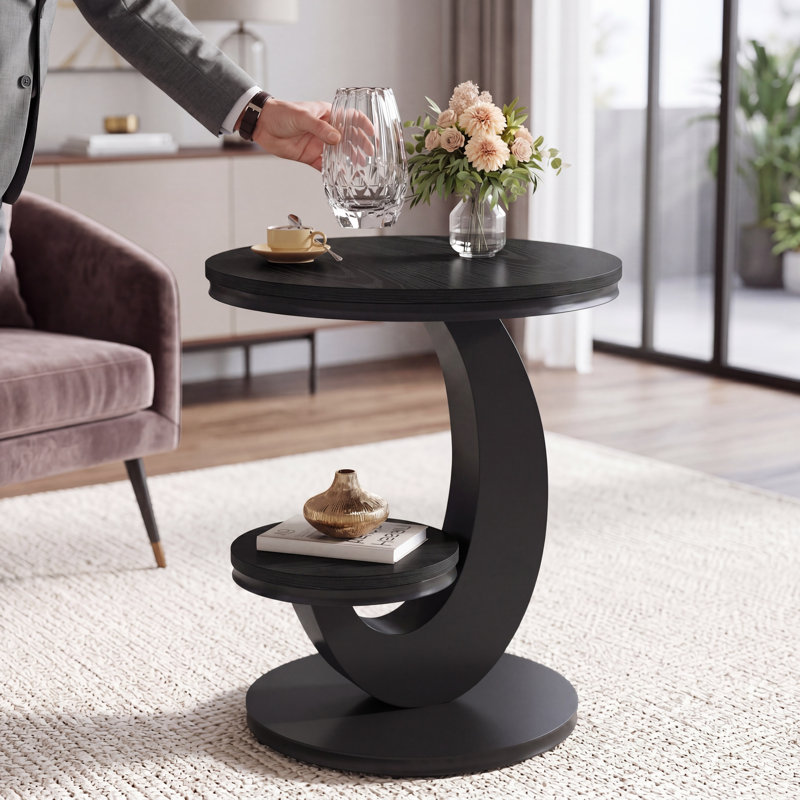 Table de bout ronde avec rangement, Black