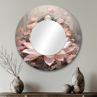 Pink Buddhism Lotus Of Wisdom - Buddhism Unique Mirror, Pink Large Round Wall Mirror, Printed Metal Art