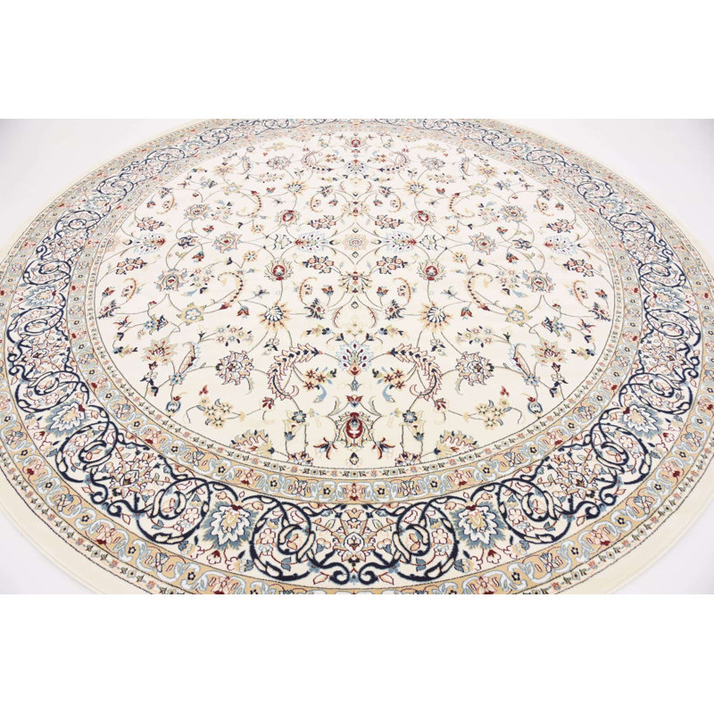 Tapis oriental Jackson / ivoire / bleu Jackson, Rond 5 pi 3 po, Ivory/Blue