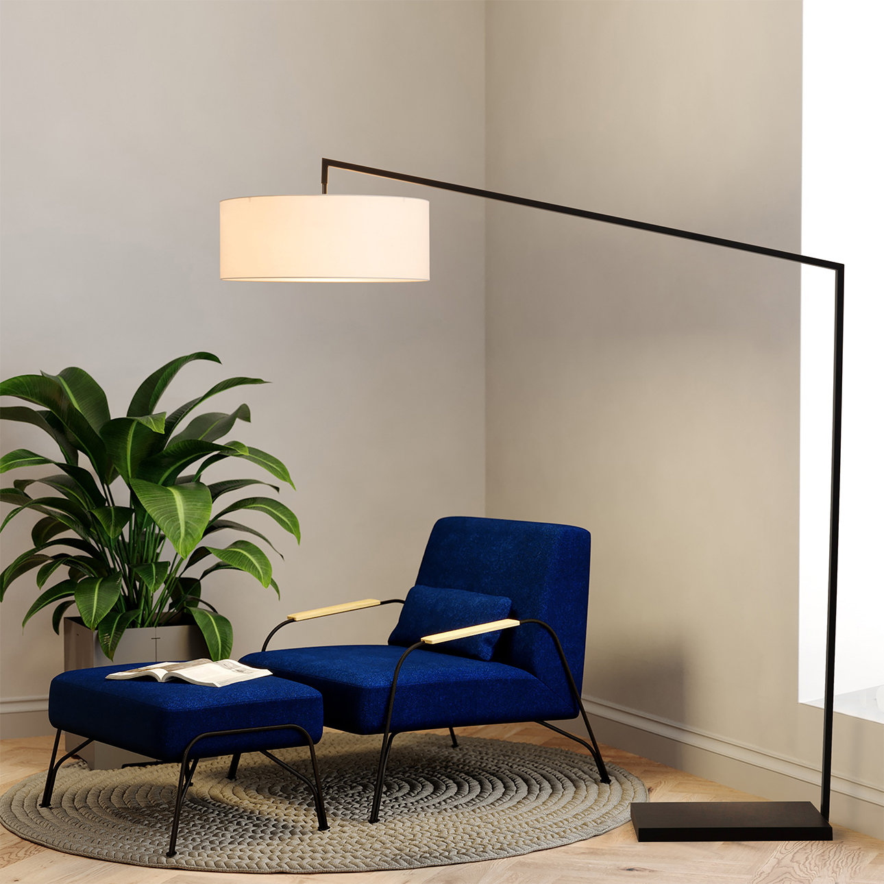 Stretch 87" Marble Floor Lamp, Matte Black