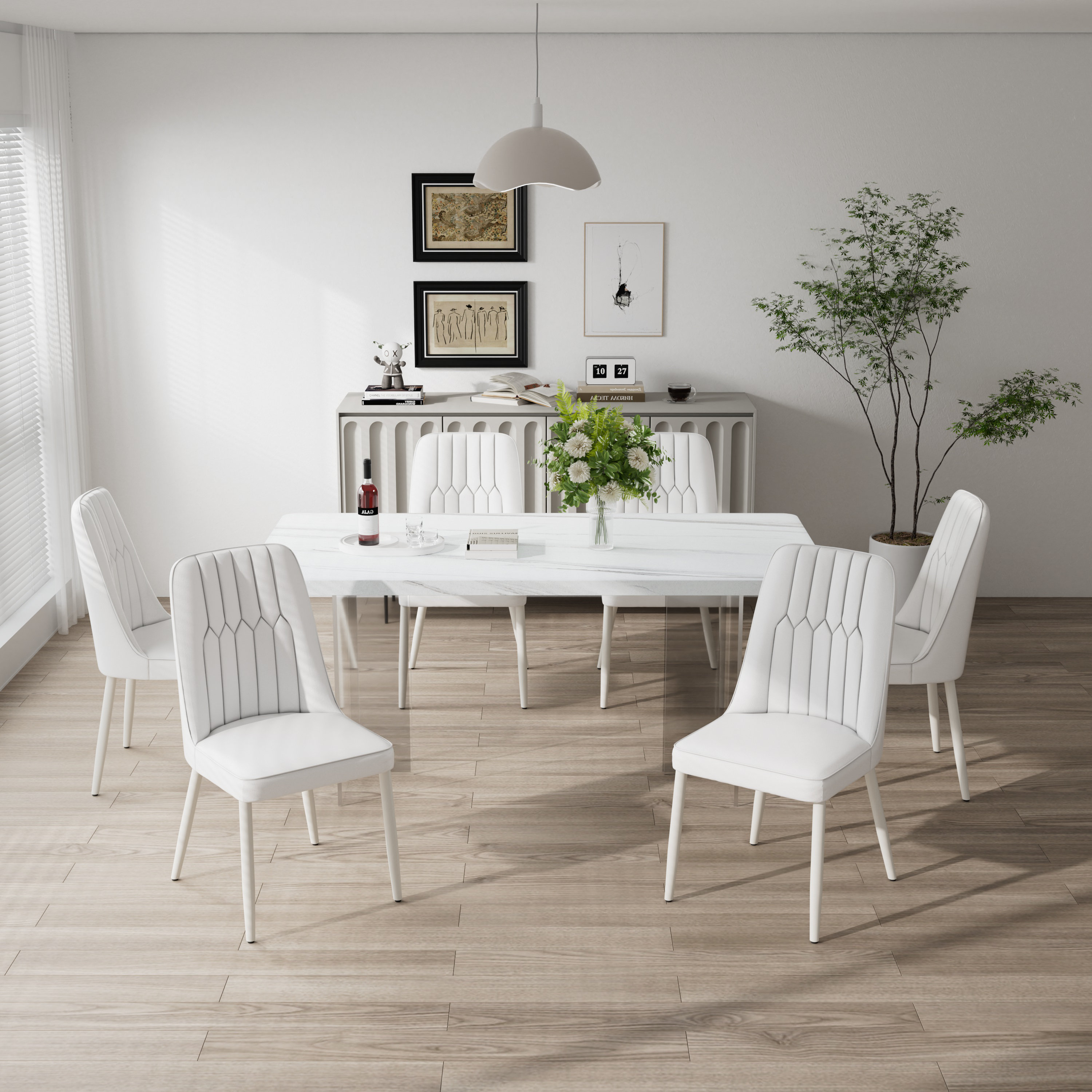 George Oliver Dining Table Set-A Rectangular Table with Acrylic Legs ...
