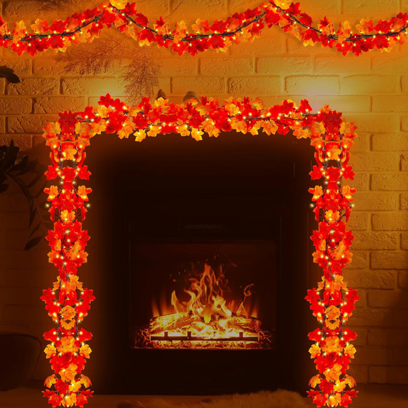Bulbs Plug In Fall Garland With Lights