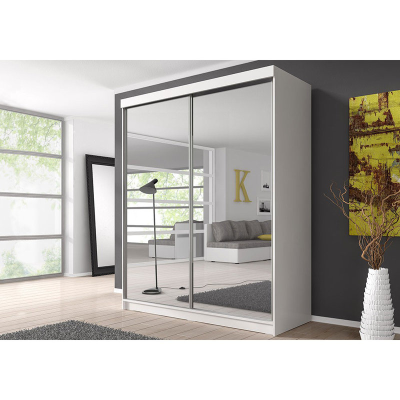 Vahrij 2 Door Wardrobe, White, 218cm H x 203cm W x 61cm D