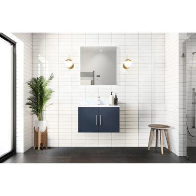 Navy Blue 30 In. Bath Vanity With Led Mirror - Abundant Storage Feature Quick Installation Unit Nature Bathroom