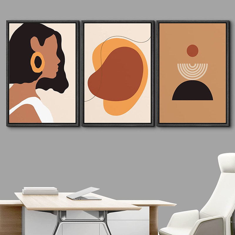 IDÉE4WALL, art mural sur toile encadré 3 pièces pour salon, chambre à coucher, fille, Mattis et impressions sur toile brutalistes pour la décoration de la maison moderne prête à être accrochée