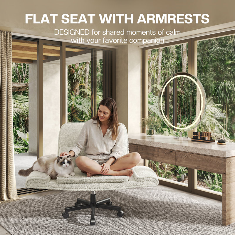 Big and Wide Criss Cross Office Chair, 5-Level Adjustable Arms & Wheels, Height Adjustable Wide Comfy Vanity Makeup Chair, Swivel Shakeable Base for Relax Leisure, Suitable for Home Bedroom Office