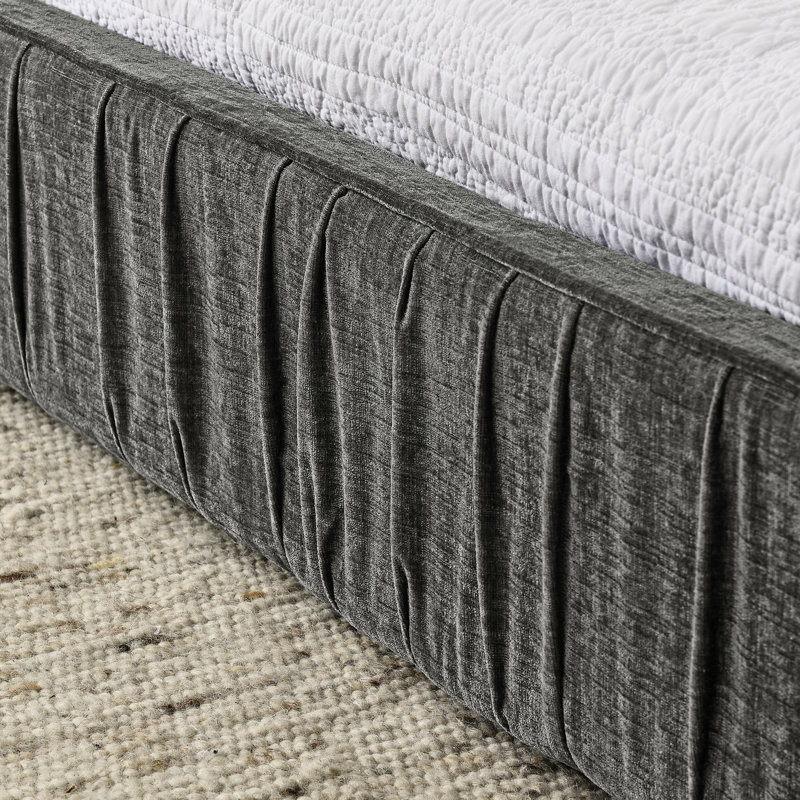 Grand lit moderne gris, tête de lit tapissier en chenille, structure unie, structure avec cadre de lit transparent, couleur,