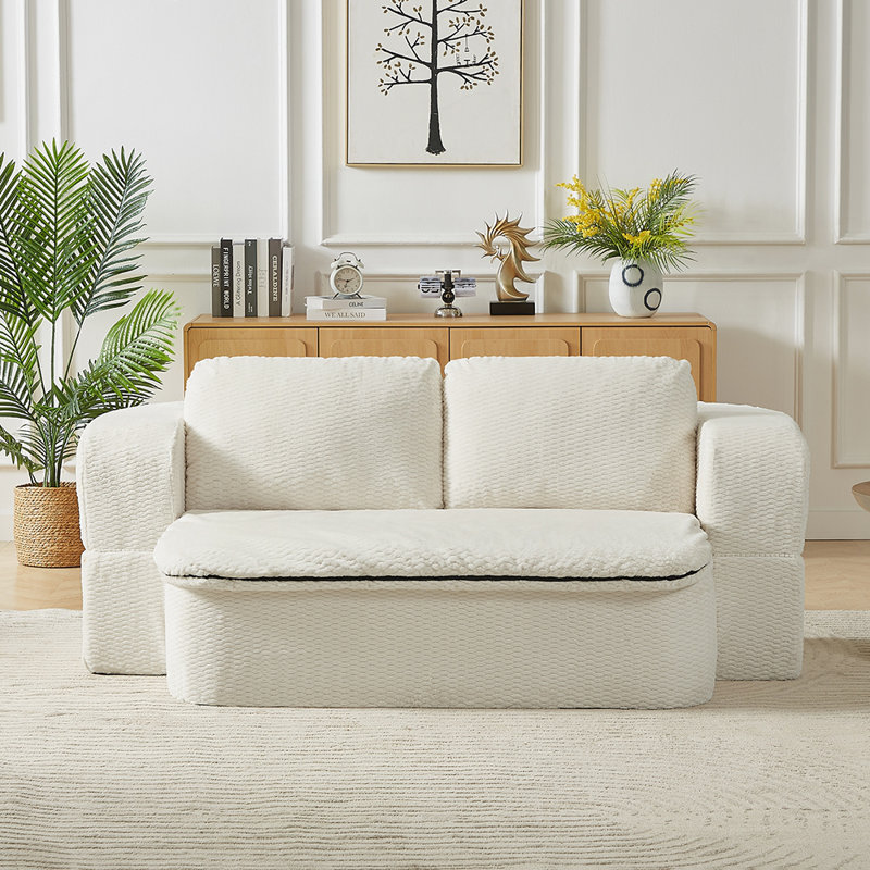 Canapé-lit convertible, canapé-lit à compression moderne en futon pliable pour salon et chambre à coucher, Crème, crème