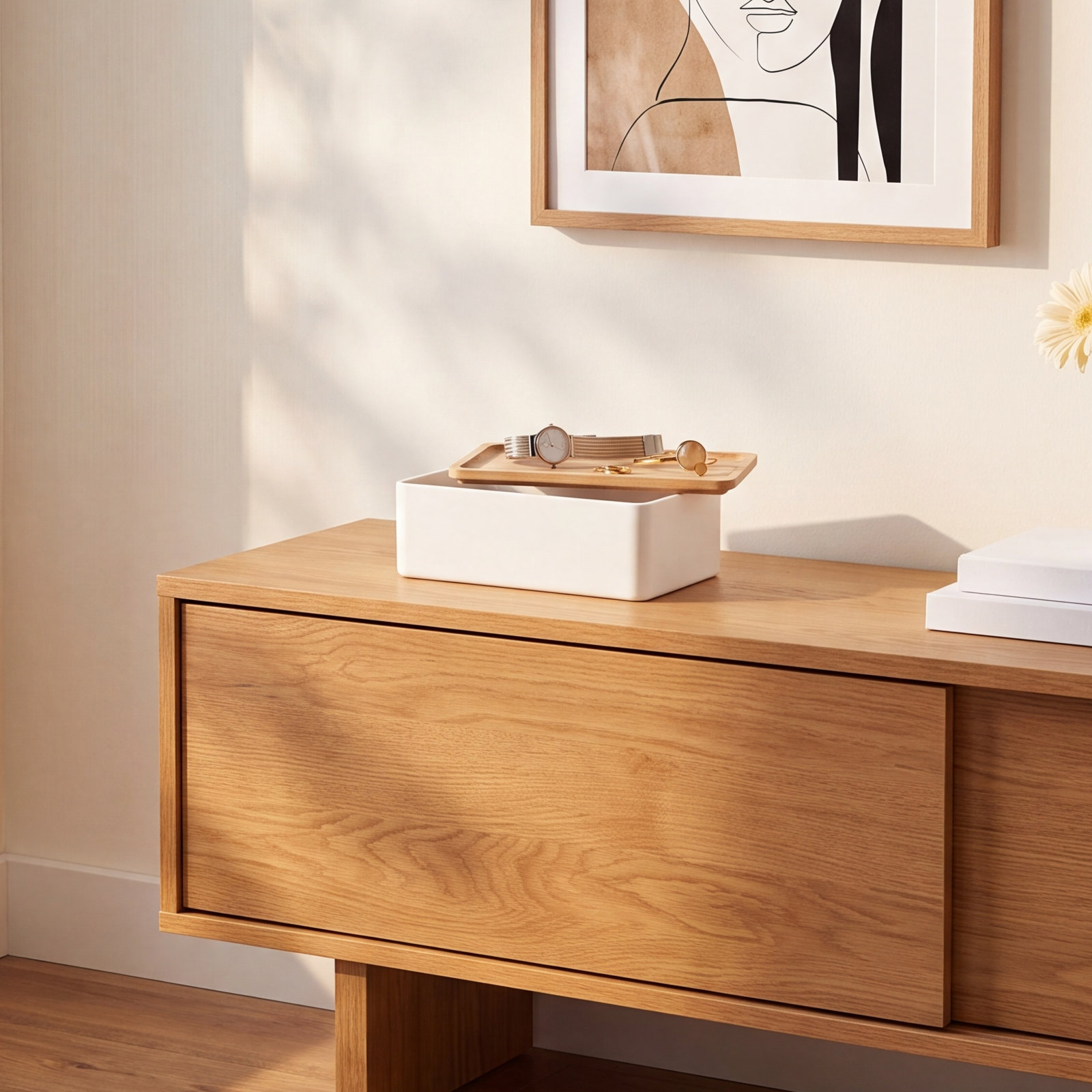 Yamazaki Home Accessory Box, Polystone, Lid, Ash