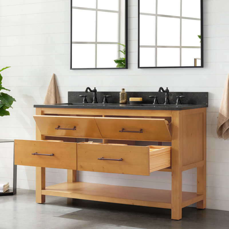Ensemble de meuble-lavabo double 54 po Keri, Naturel / Noir antique