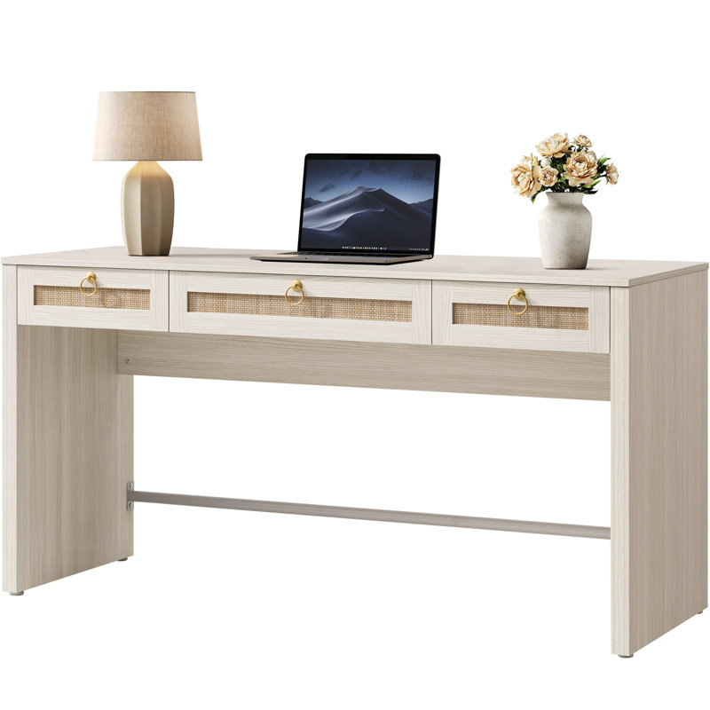 Bureau de rangement à 3 tiroirs Pomodoro Boho, Chêne blanc crème, 1 pièce