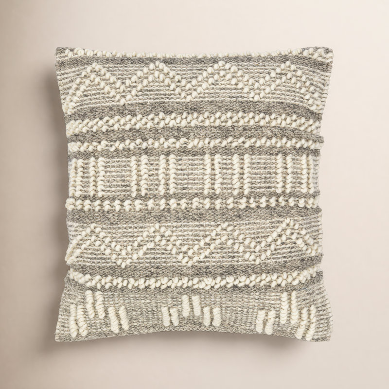 Reni Geometric Wool Blend Reversible Throw Pillow, 18"H x 18"W, Polyester/Polyfill