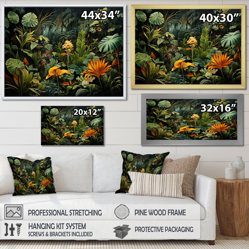 Sounds of the Jungle I - Jungle, art mural encadré, H 34 po x l 44 po x P 1,5 po, Cadre flottant noir