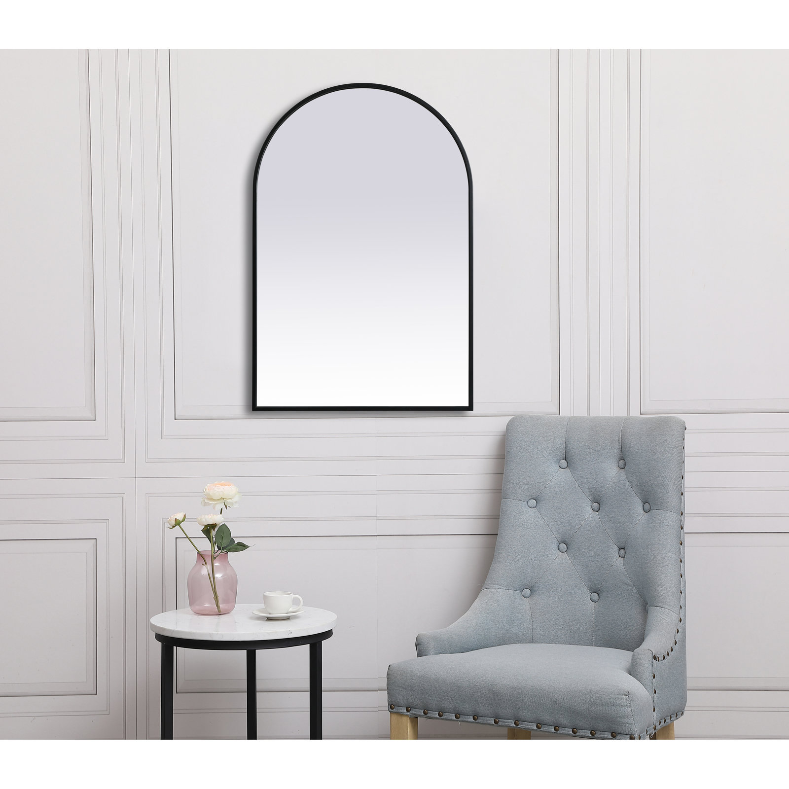 Sabine Metal Arch Wall Mirror, Black, 36" x 24"