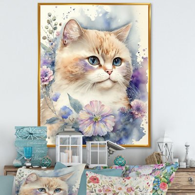 Petit chaton entouré de fleurs colorées III - animaux, art mural sur toile