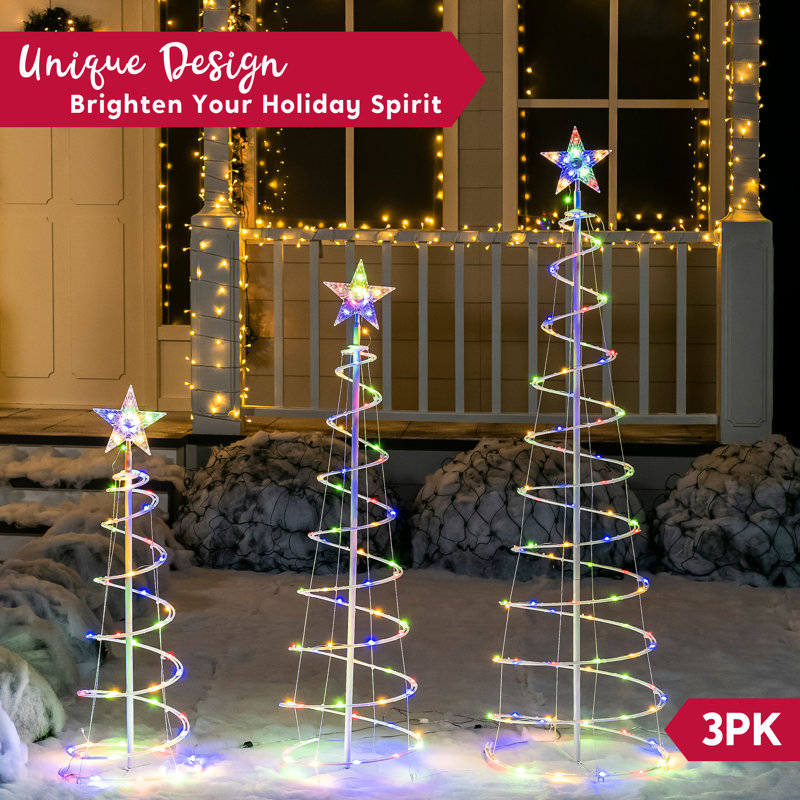 3 Piece Spiral Tree Lighted Display Set