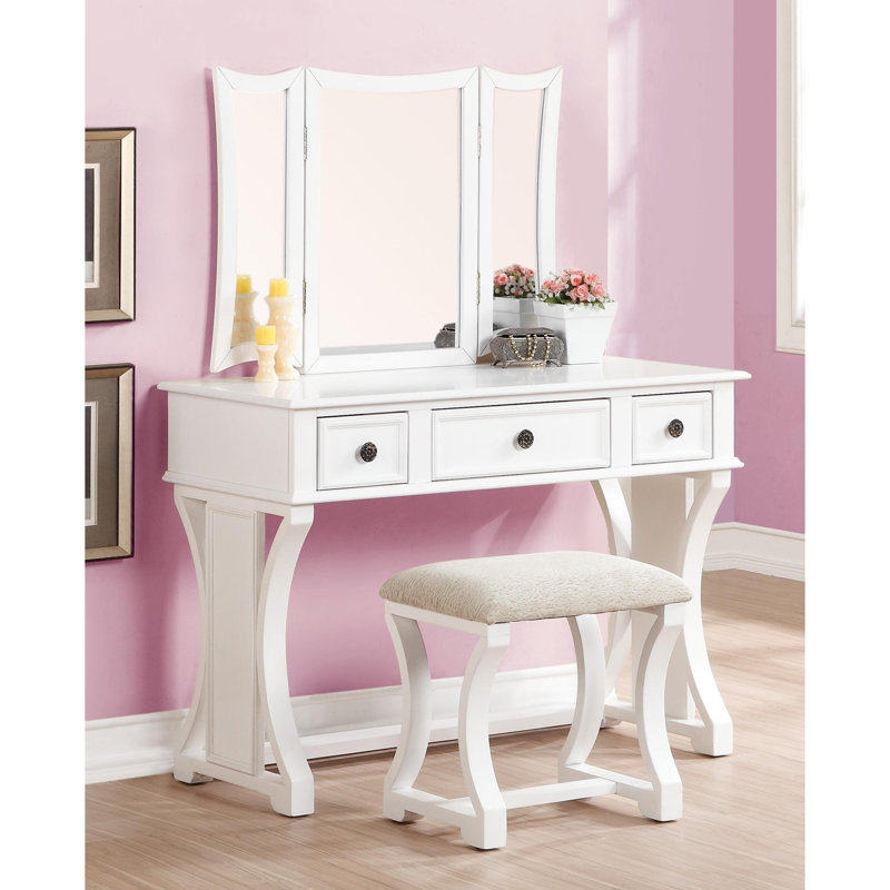 Ensemble de meuble-lavabo avec tabouret pliable unique, White