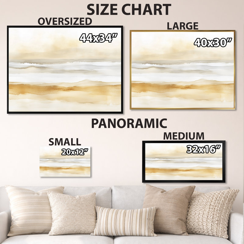 Blanc et or Horizon tropical blanc et or à la plage II - Tableau abstrait encadré, H 12 po x l 20 po, White Picture Framed