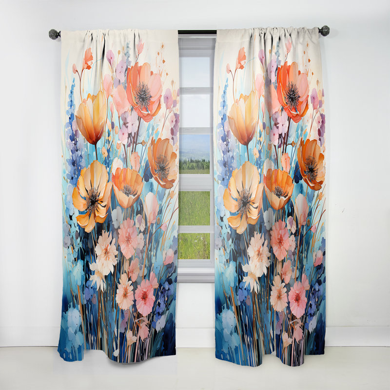 Hodge - Rideau obscurcissant à motif floral bleu - 1 panneau, L 52 po x L 90 po