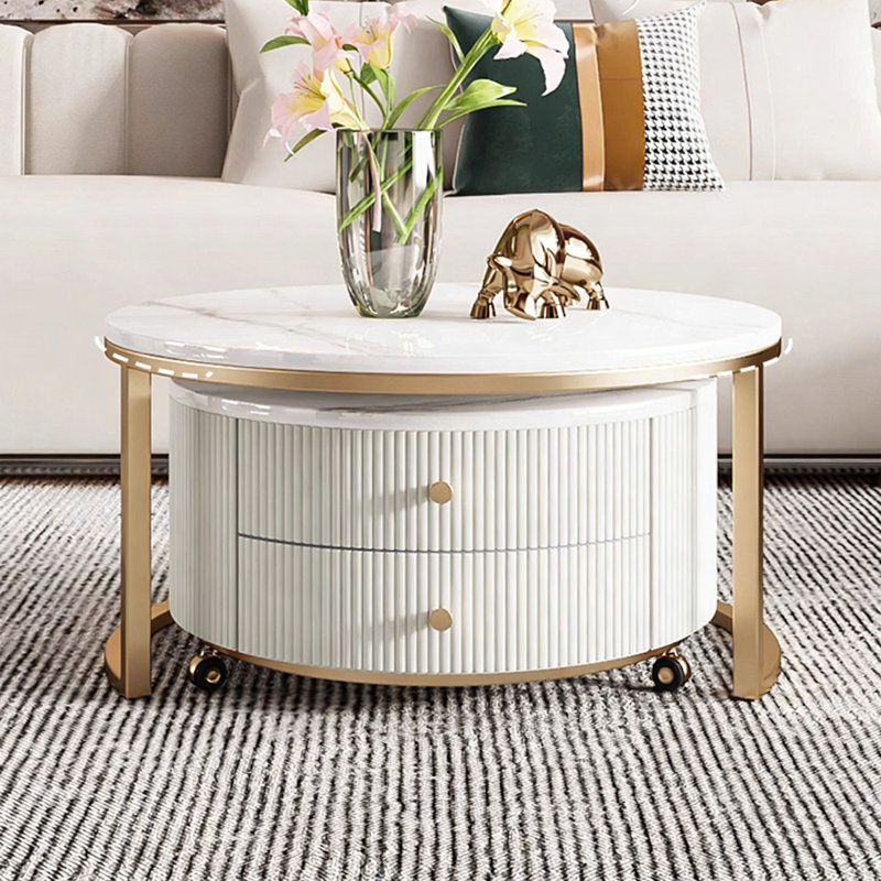 Table basse Roose 2, Blanc / Doré, H 17,71 po x L 27,55 po x l 27,55 po, Blanc