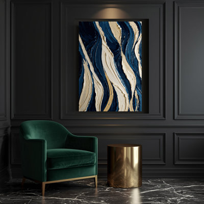 Art mural sur toile bleu à rayures diagonales