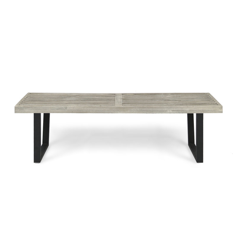 Metal/Solid Wood Outdoor Bench, Light Gray, Black
