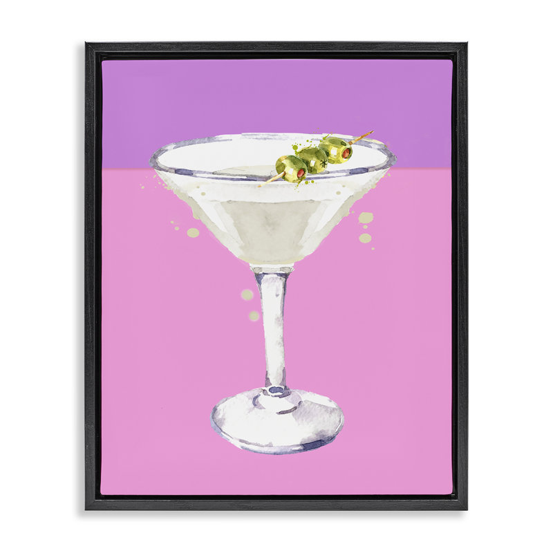 Cadre flottant Bright Olive Martini, design par Susan Jill, Cadre flottant noir de jais, H 21 po x l 17 po